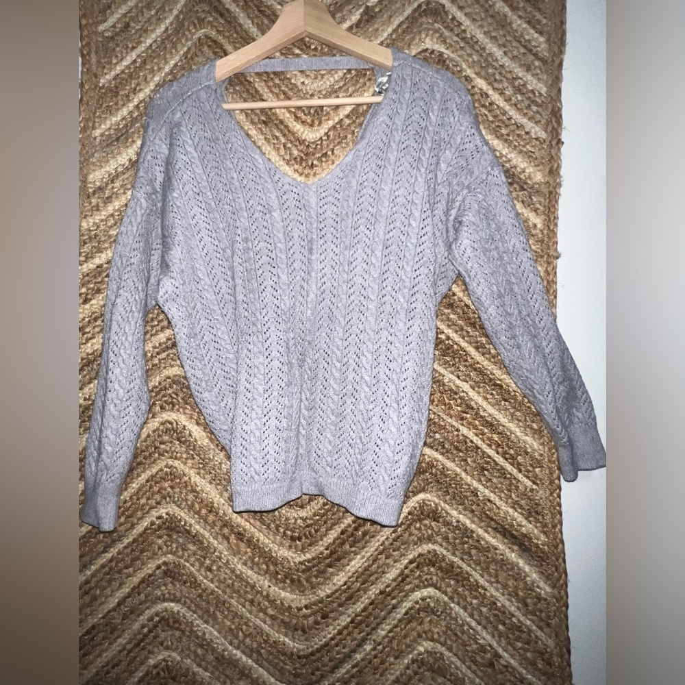 Jodifl Women's Light Gray Knit Sweater, Criss Cross Knot Back, Size S